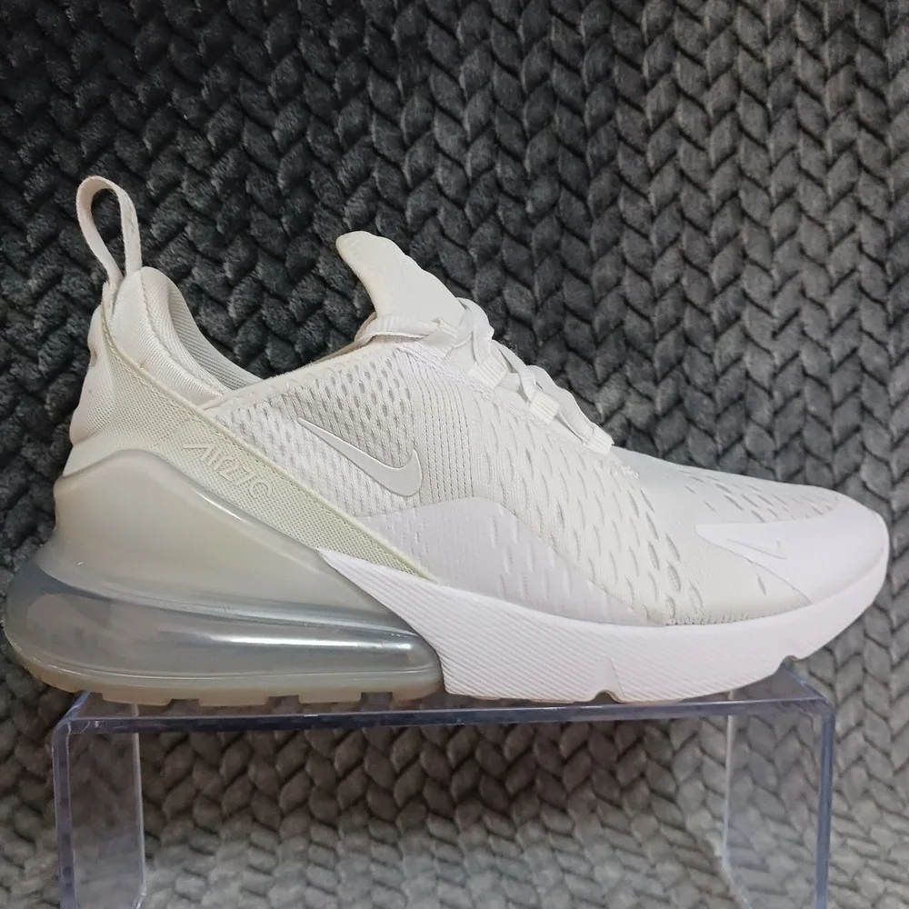 Nike Air Max 270 White Metallic Silver GS Walking Running Shoes Sz 6.5Y Womens 8